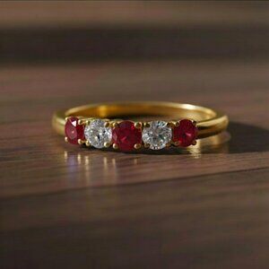 14Kt Gold 0.50 Ct 5 Stone Ruby & Lab Grown Diamond Ring